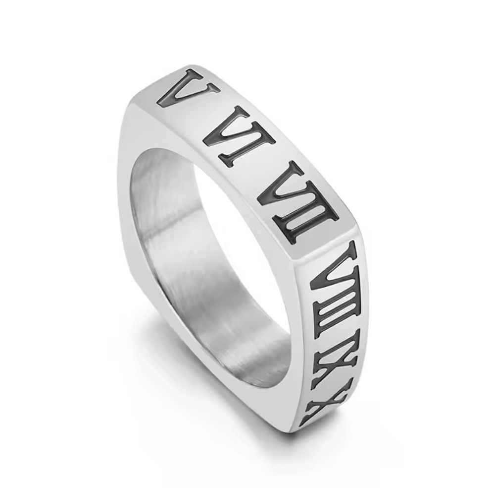 Roman Numeral Silver Band Ring – Men