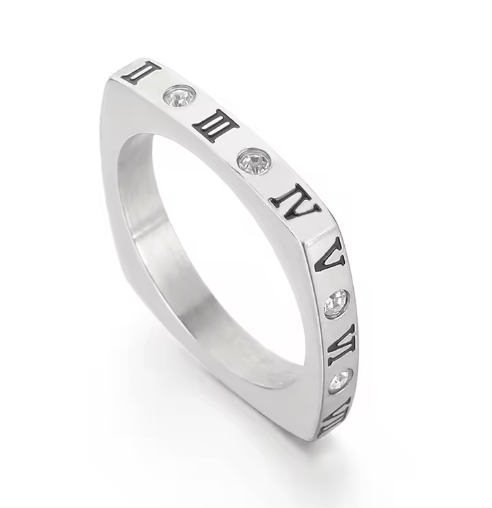 Roman Numeral Diamond Band Ring – Unisex